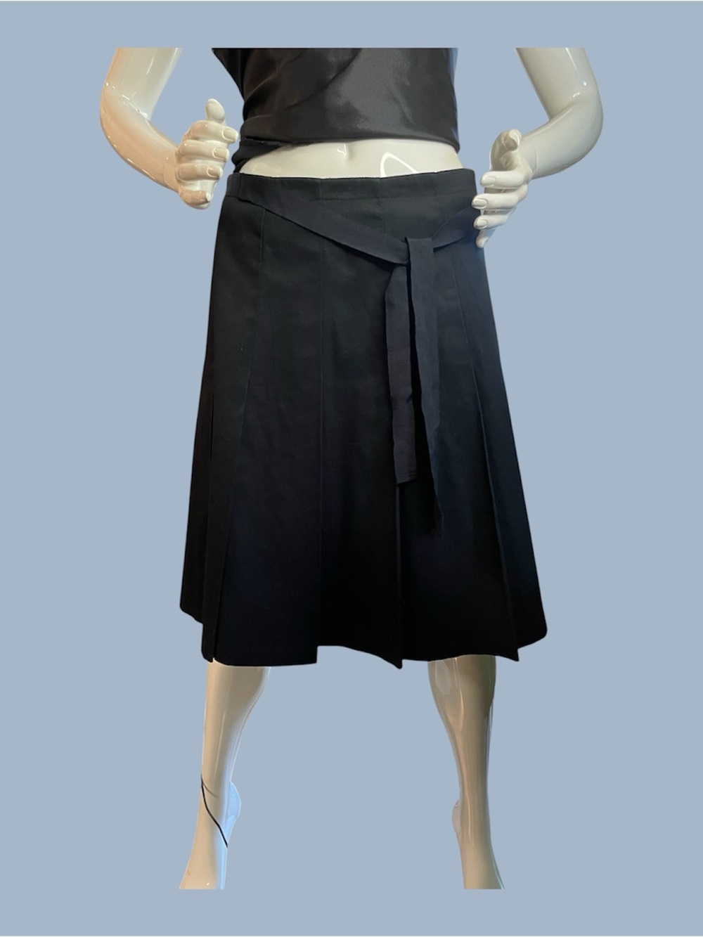 GAP Navy Blue Pleated Midi Skirt with Tie Waist
